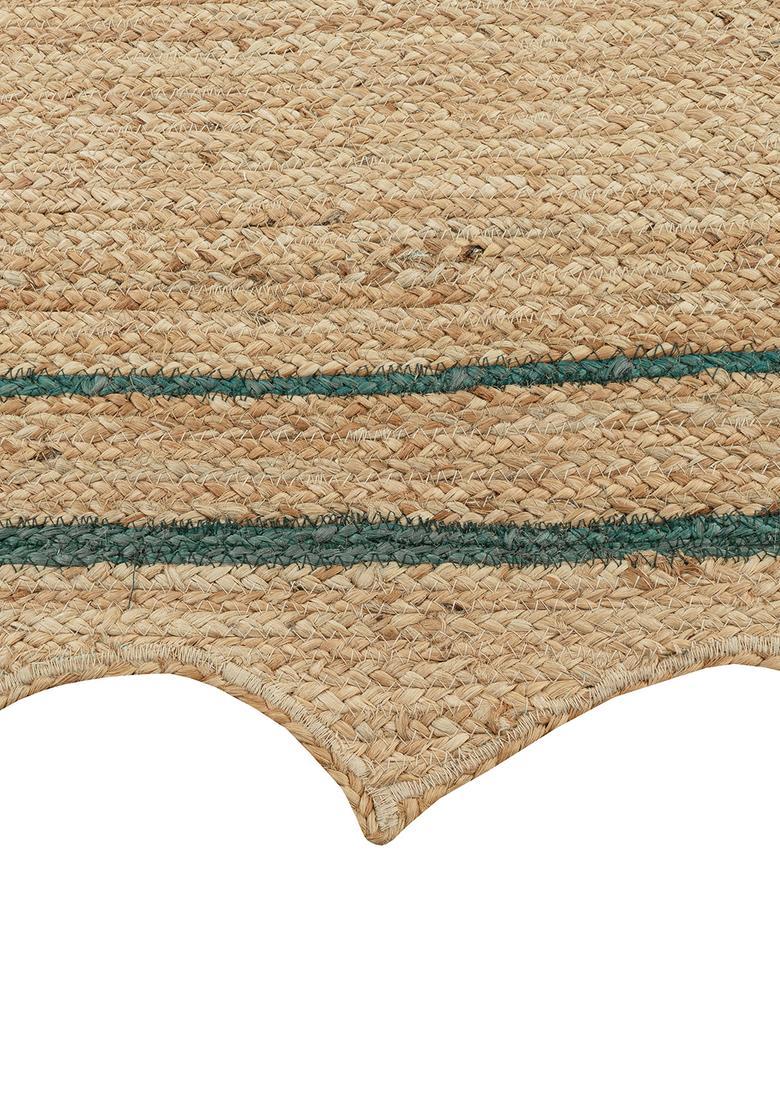 Saffron Rugs Flat Woven Natural Beige  Bohemian Scalloped Wool Area Rug - Indya