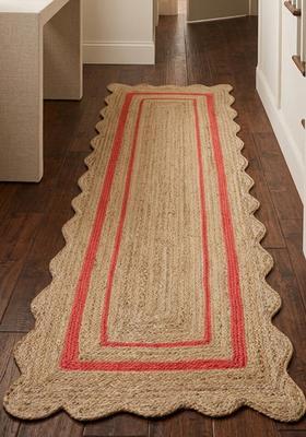 Saffron Rugs Flat Woven Natural Beige  Bohemian Scalloped Wool Area Rug