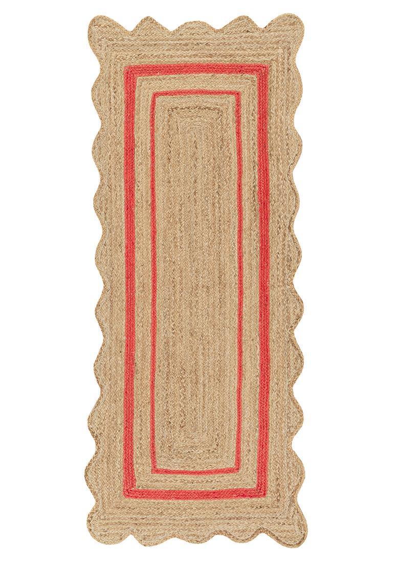 Saffron Rugs Flat Woven Natural Beige  Bohemian Scalloped Wool Area Rug - Indya