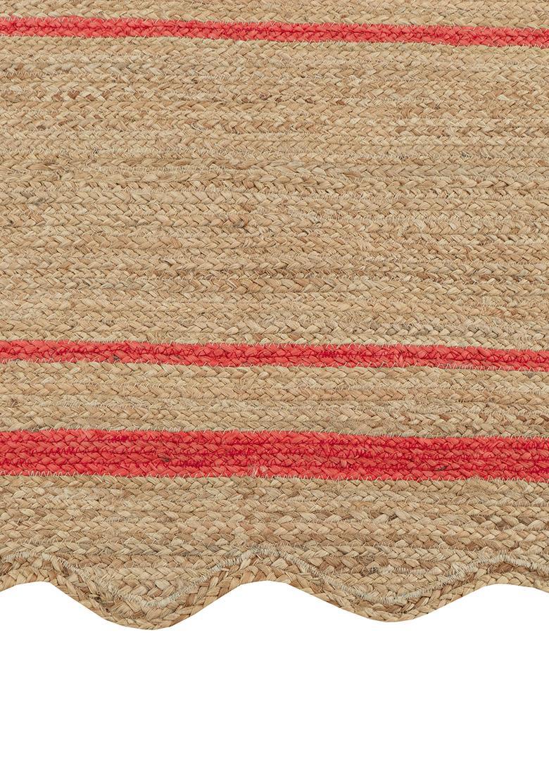 Saffron Rugs Flat Woven Natural Beige  Bohemian Scalloped Wool Area Rug - Indya