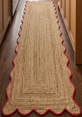 Saffron Rugs Flat Woven Natural Beige  Bohemian Scalloped Wool Area Rug