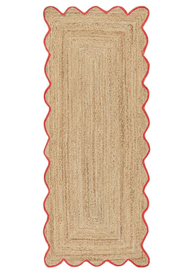 Saffron Rugs Flat Woven Natural Beige  Bohemian Scalloped Wool Area Rug - Indya