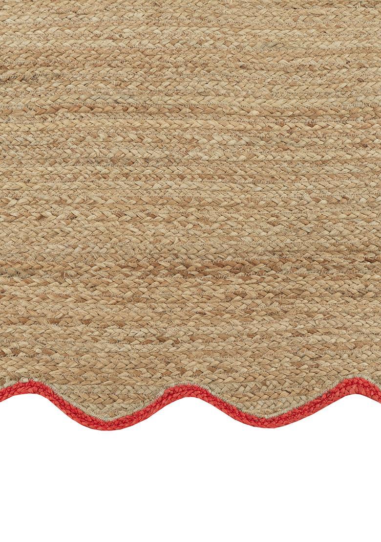 Saffron Rugs Flat Woven Natural Beige  Bohemian Scalloped Wool Area Rug - Indya