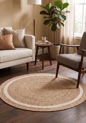 Saffron Rugs Flat Woven Natural Beige  Bohemian Round Wool Area Rug