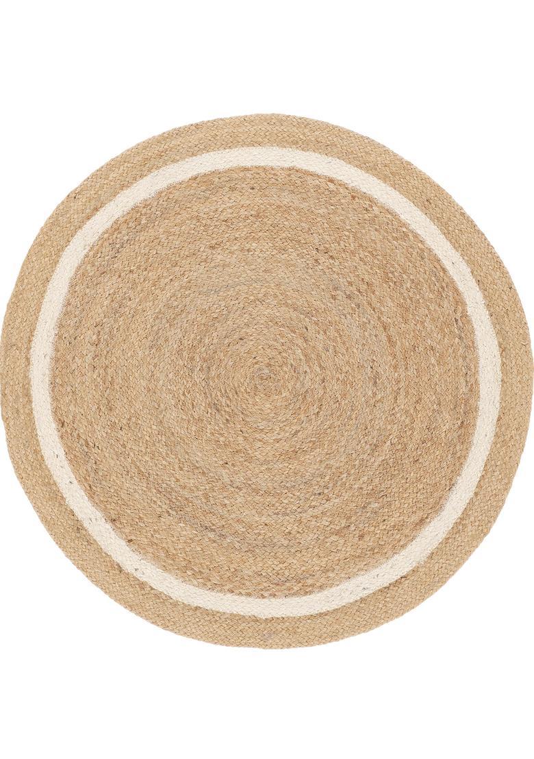 Saffron Rugs Flat Woven Natural Beige  Bohemian Round Wool Area Rug - Indya