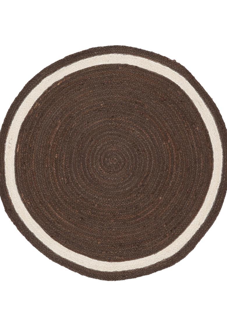 Saffron Rugs Flat Woven Dark Brown  Boho Round Wool Area Rug - Indya