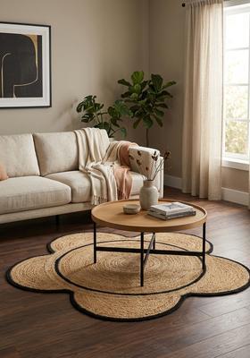 Saffron Rugs Flat Woven Natural Beige  Bohemian Flower Wool Area Rug