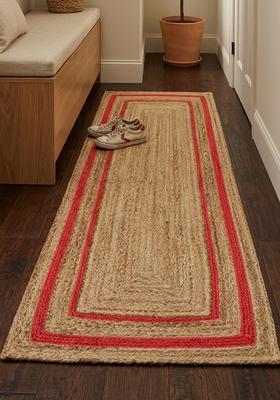 Saffron Rugs Flat Woven Natural Jute Beige  Bohemian Rectangular Wool Area Rug