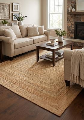Saffron Rugs Flat Woven Natural Beige  Bohemian Rectangular Wool Area Rug