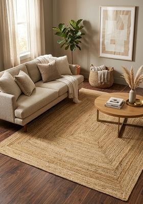 Saffron Rugs Flat Woven Natural Beige  Bohemian Rectangular Wool Area Rug
