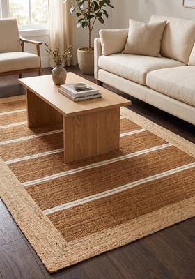 Saffron Rugs Flat Woven Natural Brown  Bohemian Rectangular Wool Area Rug