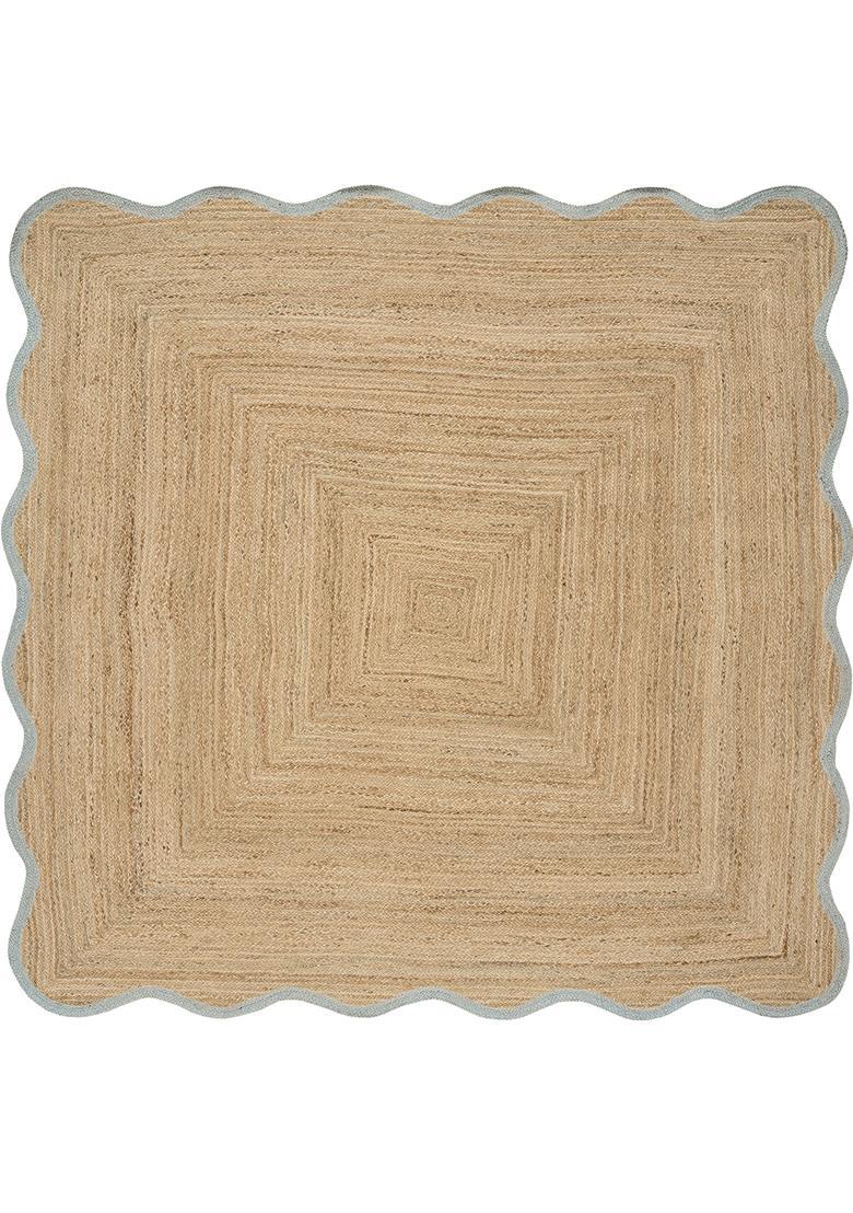 Saffron Rugs Flat Woven Natural Beige  Coastal Scalloped Wool Area Rug - Indya