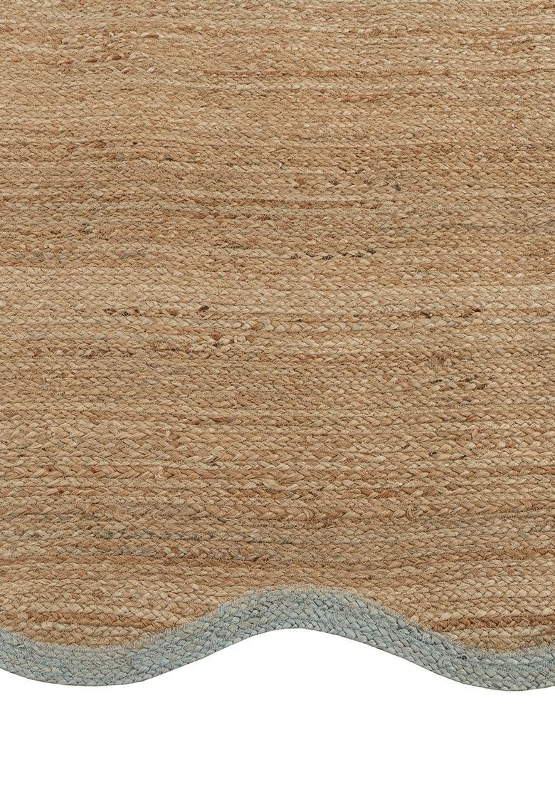 Saffron Rugs Flat Woven Natural Beige  Coastal Scalloped Wool Area Rug - Indya