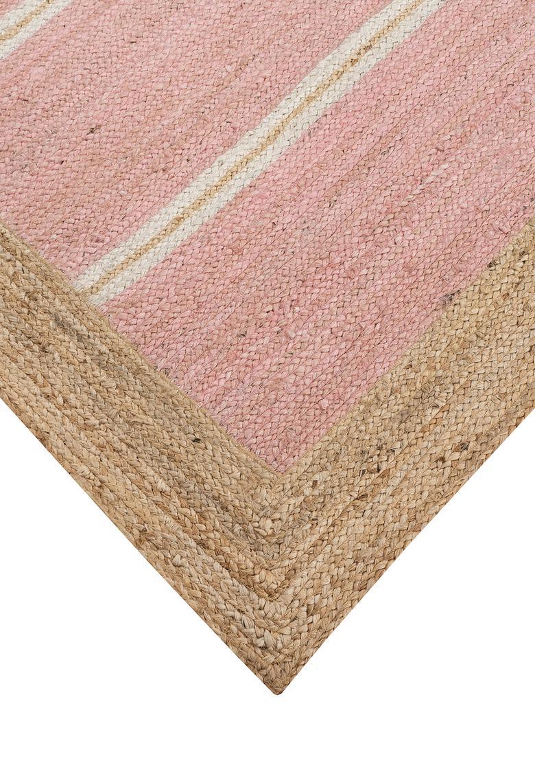 Saffron Rugs Flat Woven Pink  Coastal Rectangular Wool Area Rug - Indya