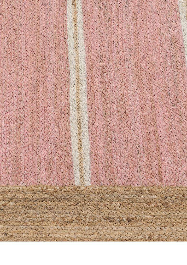 Saffron Rugs Flat Woven Natural Jute & Wool Area Rug | Pink Rectangular Rug | Coastal Striped Home Decor Carpet - Indya