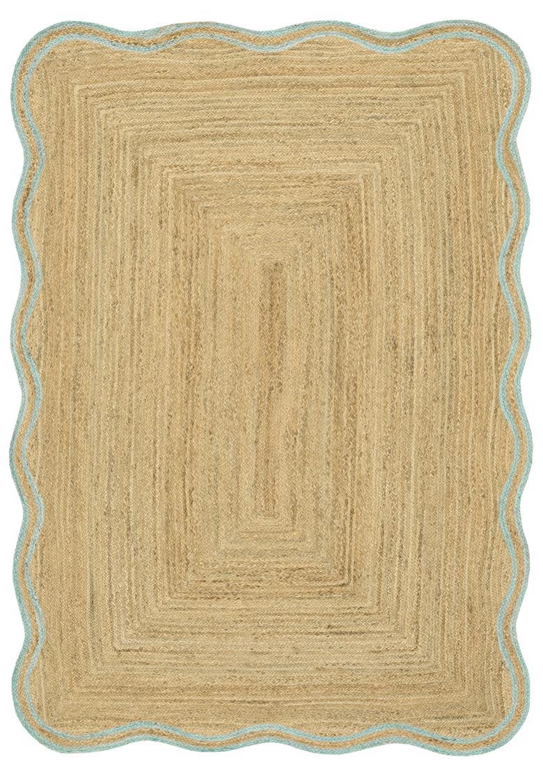 Saffron Rugs Flat Woven Natural Beige  Bohemian Scalloped Wool Area Rug - Indya