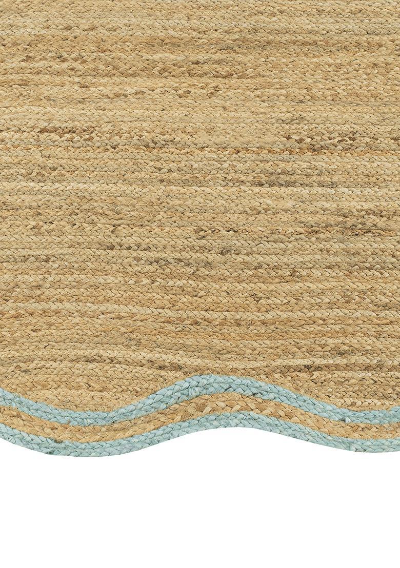 Saffron Rugs Flat Woven Natural Beige  Bohemian Scalloped Wool Area Rug - Indya