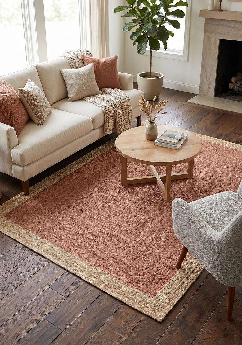 Saffron Rugs Natural Boho Geometric Flat Weave Jute and Wool Rectangular Rug - Indya