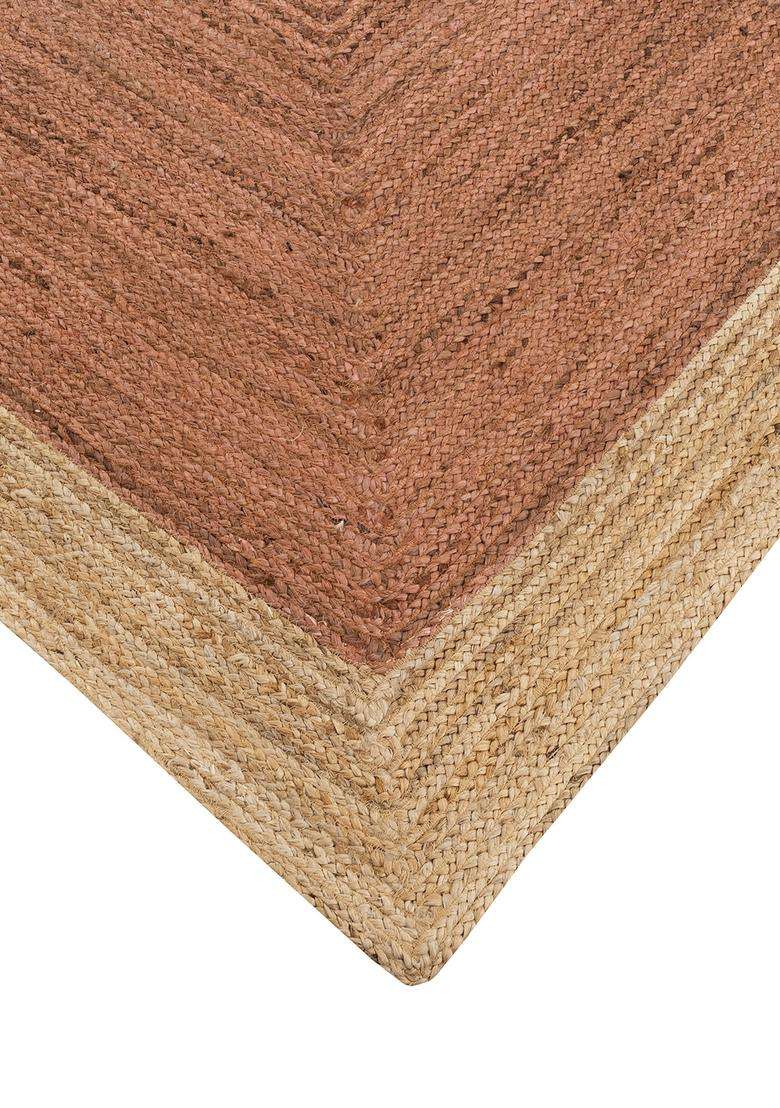 Saffron Rugs Natural Boho Geometric Flat Weave Jute and Wool Rectangular Rug - Indya