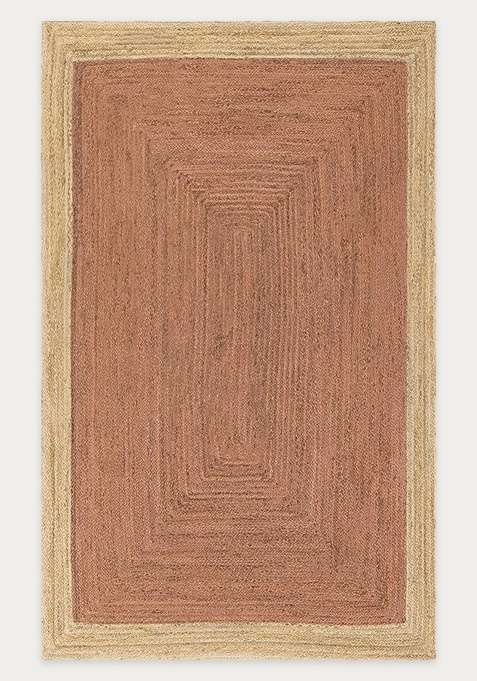 Jute Wool Braided Terracotta Rug | Boho Geometric Flat Woven Reversible Carpet For Living Room