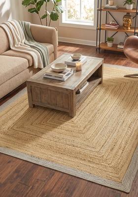 Saffron Rugs Flat Woven Natural Beige  Bohemian Rectangular Wool Area Rug