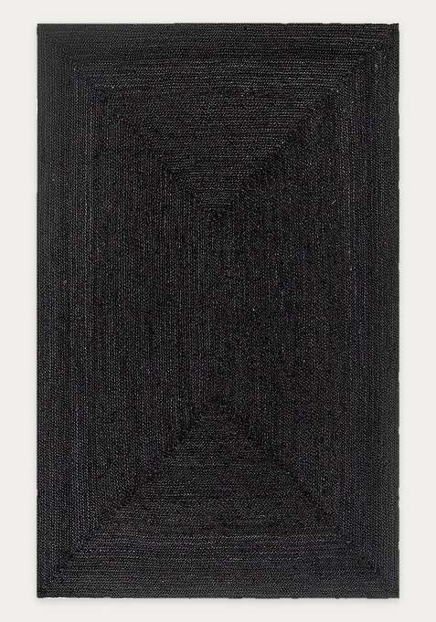 Jute Wool Braided Black Rug | Casual Solid Flat Woven Reversible Carpet For Living Room