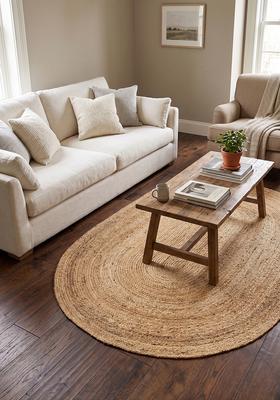 Saffron Rugs Flat Woven Natural Beige  Bohemian Oval Wool Area Rug