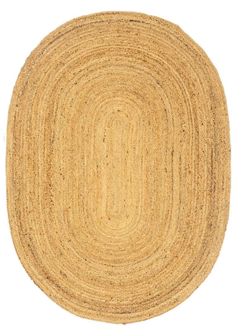 Saffron Rugs Flat Woven Natural Beige  Bohemian Oval Wool Area Rug - Indya