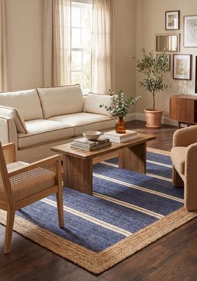 Saffron Rugs Flat Woven Navy Blue  Coastal Rectangular Wool Area Rug