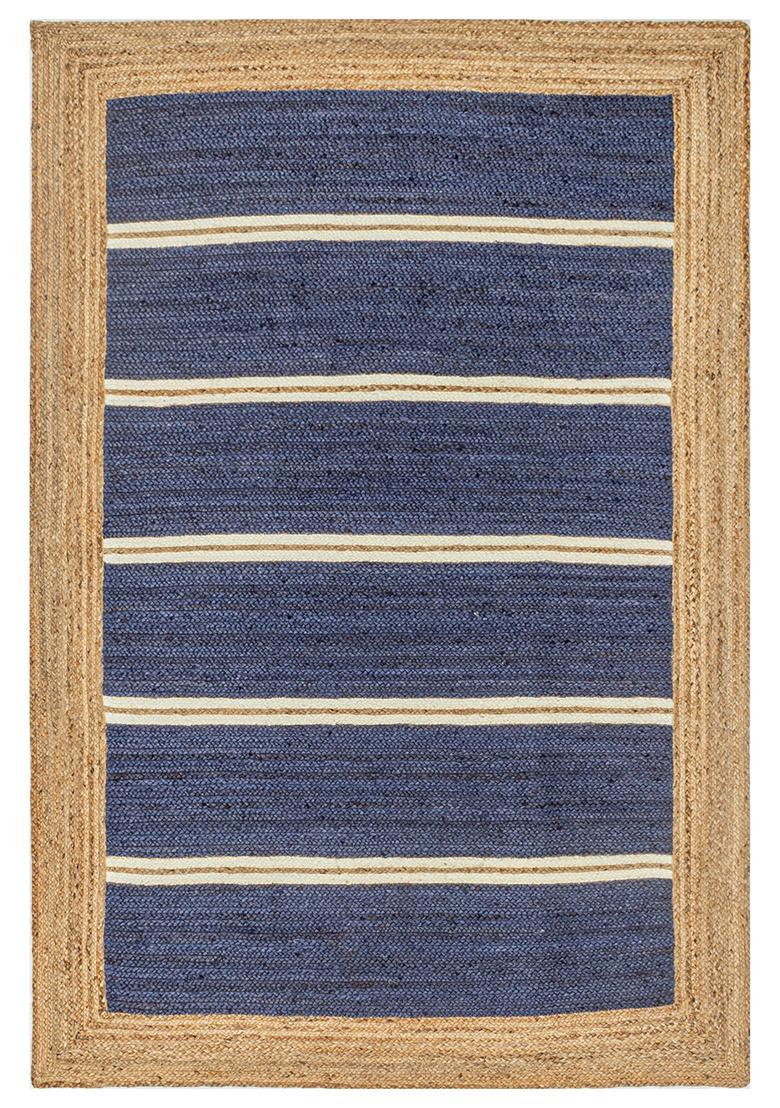 Saffron Rugs Flat Woven Navy Blue  Coastal Rectangular Wool Area Rug - Indya