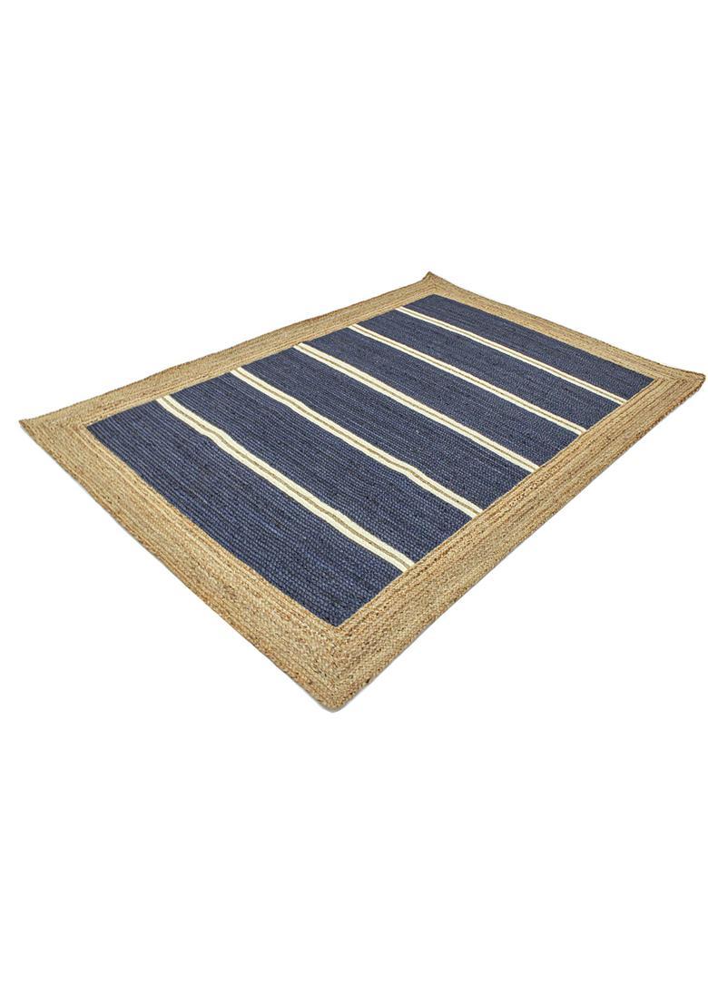 Saffron Rugs Flat Woven Navy Blue  Coastal Rectangular Wool Area Rug - Indya