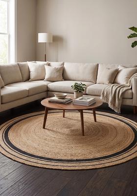 Saffron Rugs Flat Woven Natural Beige  Bohemian Round Wool Area Rug