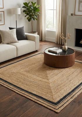 Saffron Rugs Flat Woven Natural Beige  Bohemian Square Wool Area Rug