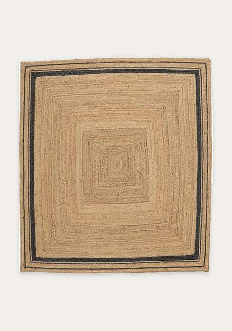 Jute Wool Braided Natural Beige Rug | Bohemian Geometric Square Flat Woven Reversible Carpet For Living Room