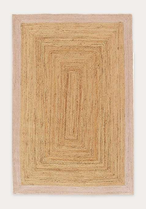 Jute Wool Braided Natural Beige Rug | Bohemian Geometric Flat Woven Reversible Carpet For Living Room