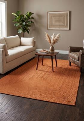 Saffron Rugs Flat Woven Natural Jute & Wool Area Rug | Orange Rectangular Rug | Bohemian Solid Home Decor Carpet