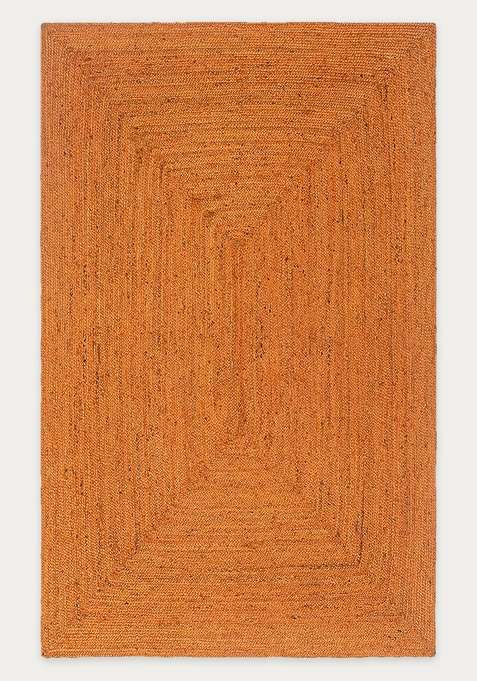 Jute Wool Braided Orange Rug | Bohemian Solid Flat Woven Reversible Carpet For Living Room