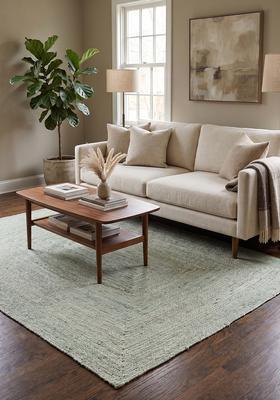Saffron Rugs Flat Woven Sage Green  Bohemian Rectangular Wool Area Rug