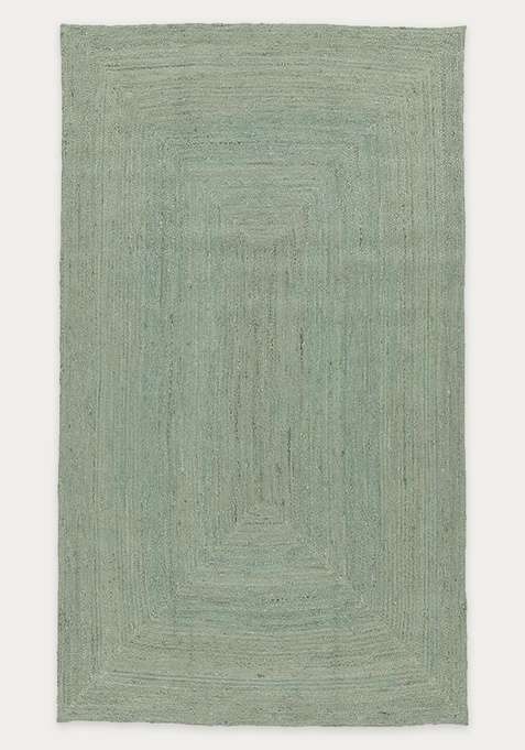 Jute Wool Braided Sage Green Rug | Bohemian Solid Flat Woven Reversible Carpet For Living Room