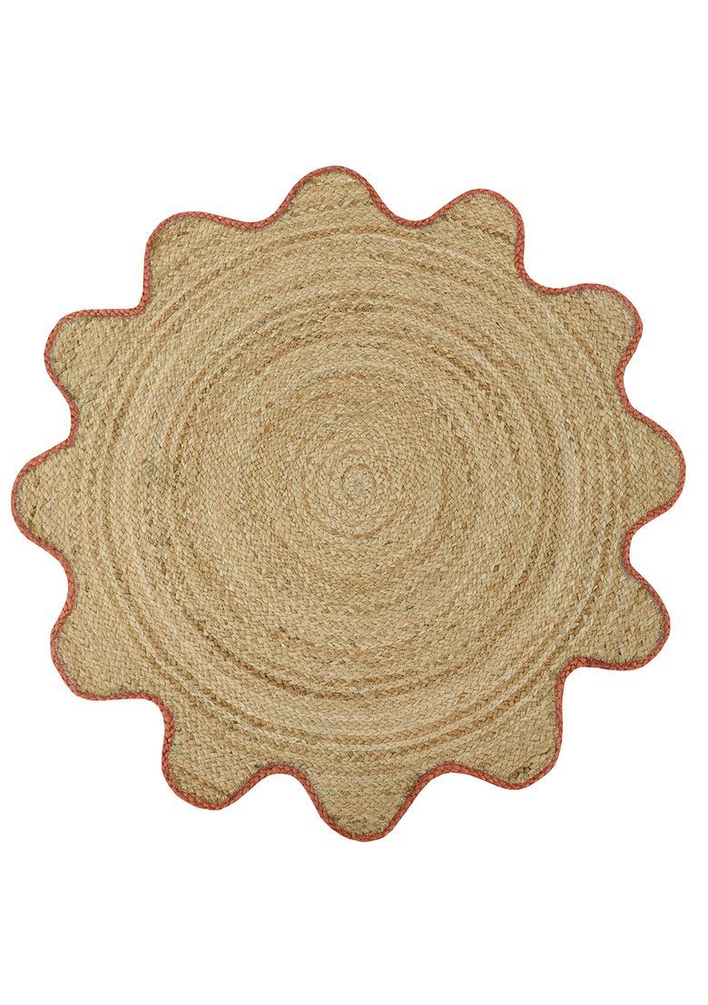 Saffron Rugs Flat Woven Natural Beige  Bohemian Scalloped Wool Area Rug - Indya