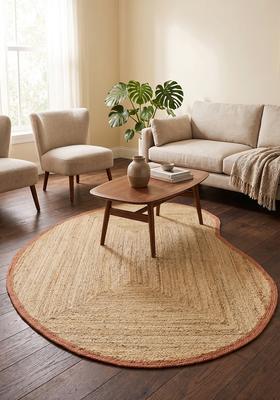 Saffron Rugs Flat Woven Natural Beige  Bohemian Oblong Wool Area Rug