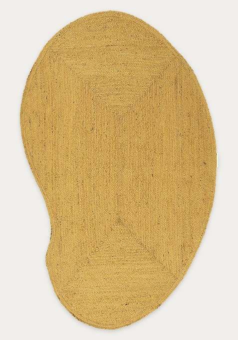 Jute Wool Braided Mustard Yellow Rug | Boho Solid Oblong Flat Woven Reversible Carpet For Living Room