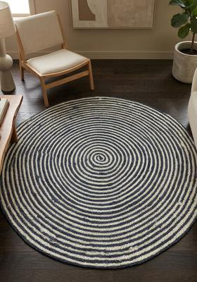 Saffron Rugs Flat Woven Navy Blue  Bohemian Round Wool Area Rug