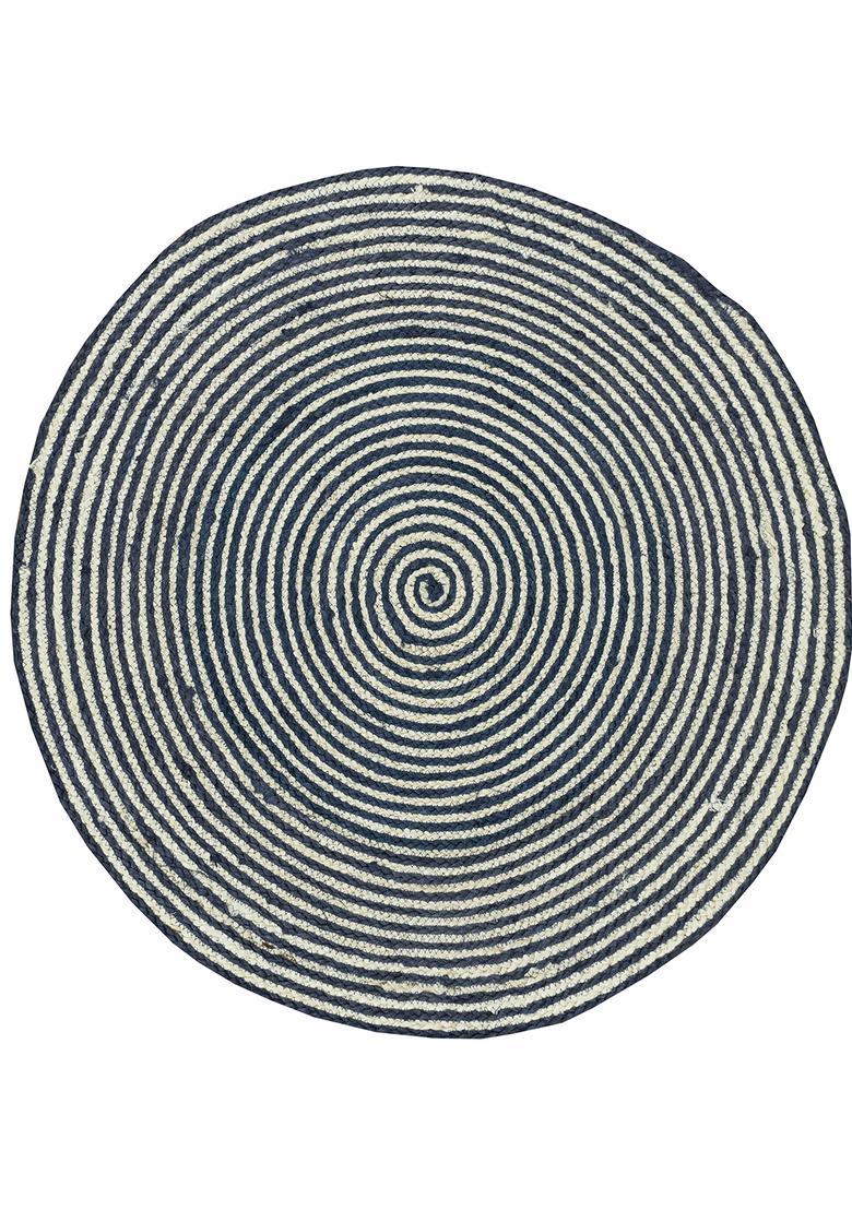 Saffron Rugs Flat Woven Navy Blue  Bohemian Round Wool Area Rug - Indya