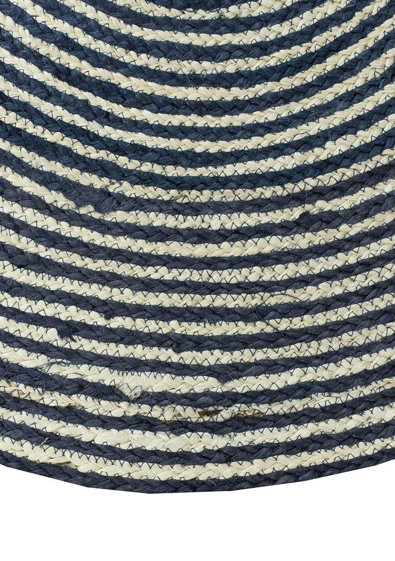 Saffron Rugs Flat Woven Navy Blue  Bohemian Round Wool Area Rug - Indya