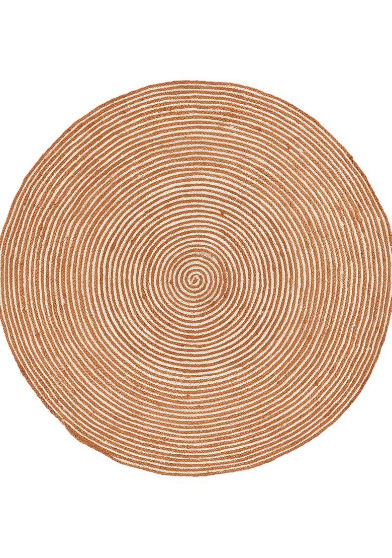 Saffron Rugs Flat Woven Rust Orange  Bohemian Round Wool Area Rug - Indya