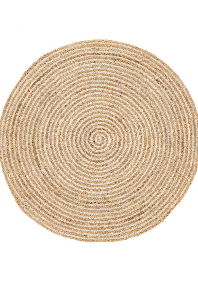 Saffron Rugs Flat Woven Natural Beige  Bohemian Round Wool Area Rug - Indya