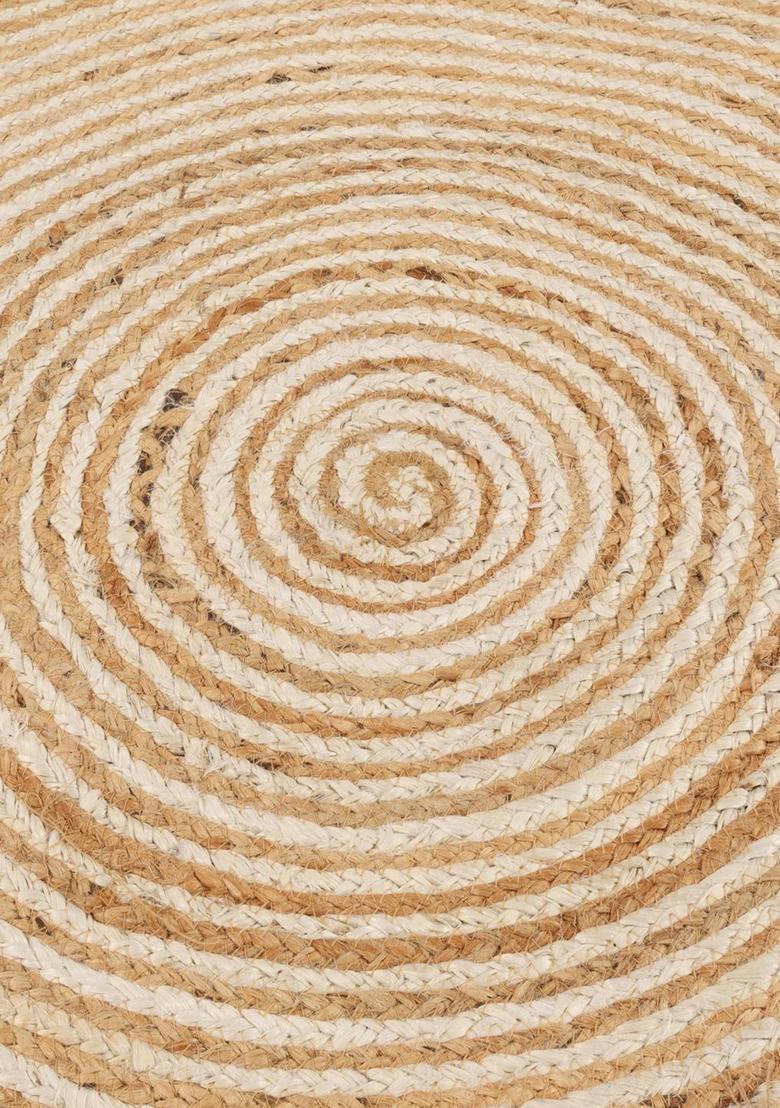 Saffron Rugs Flat Woven Natural Beige  Bohemian Round Wool Area Rug - Indya