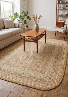 Saffron Rugs Flat Woven Natural Beige  Bohemian Oval Wool Area Rug