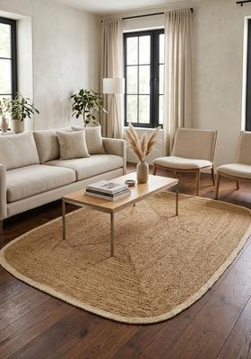 Saffron Rugs Flat Woven Natural Beige  Boho Oval Wool Area Rug